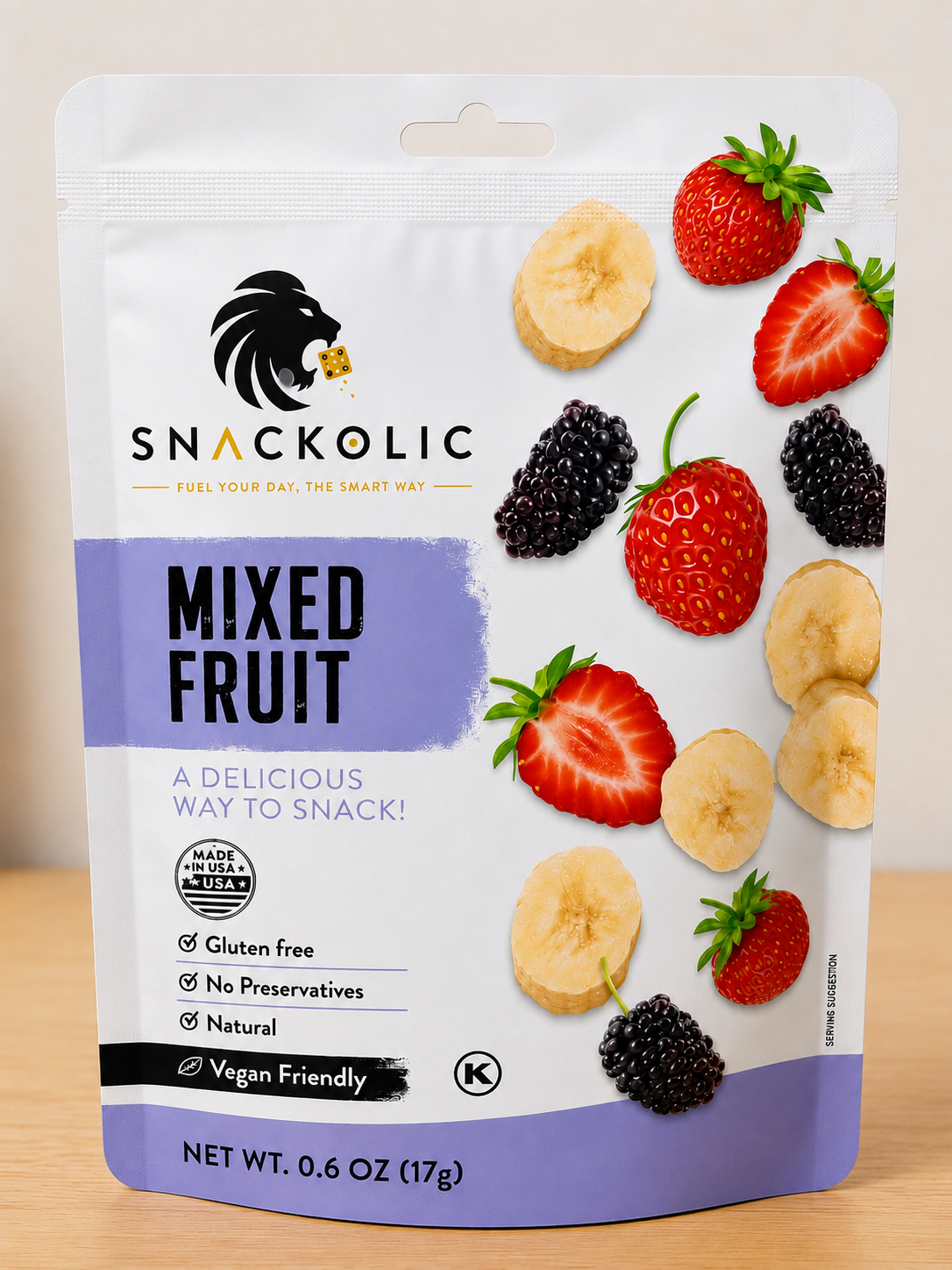 Snackolic Mixed Fruit Crisps package