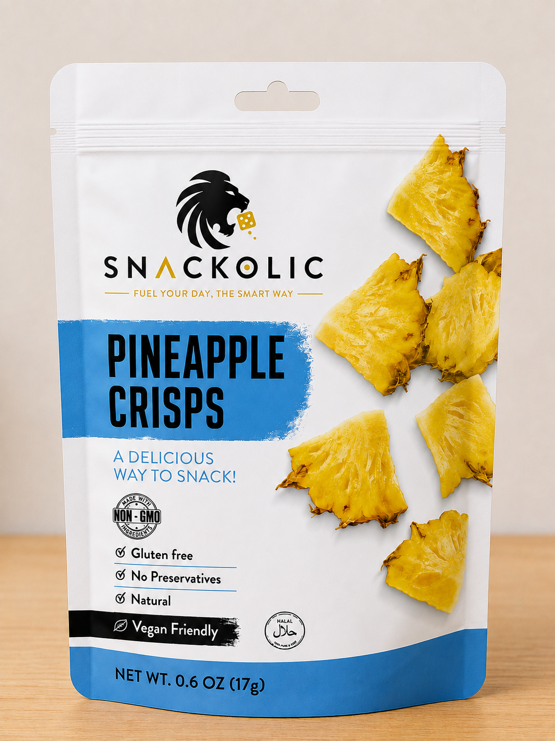 Snackolic Pineapple Crisps package